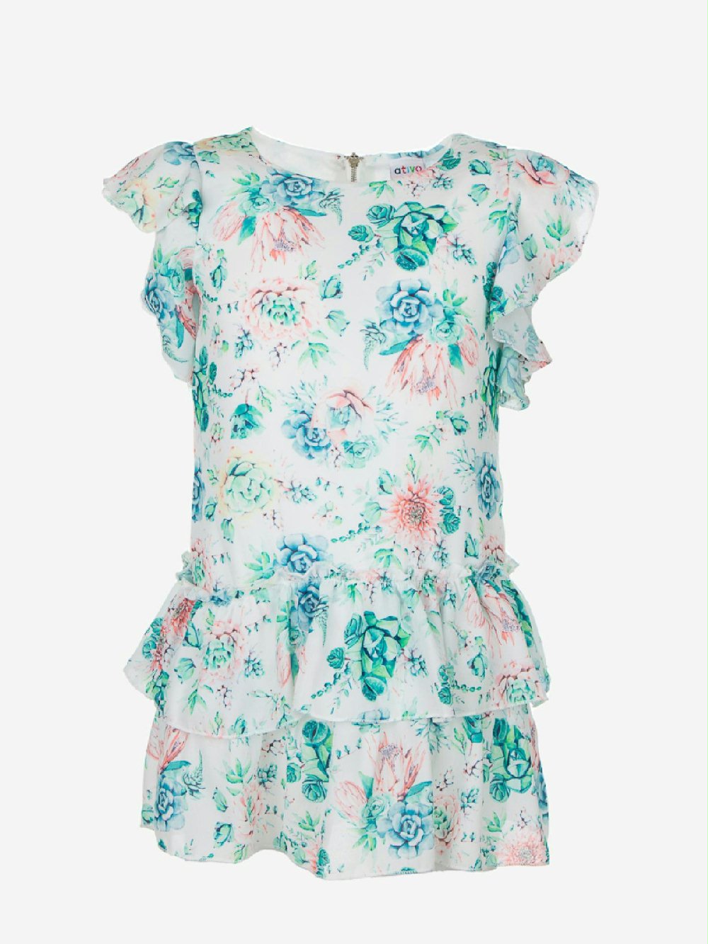 Abito Cerimonia a Pois Ativo Kids C2926 Ultime Taglie 00 Abito Cerimonia a Pois Ativo Kids Abito per bambina in fantasia floreale all-over,gonna a balza e maniche corte a volant, allacciatura posteriore con zip. Ultime Taglie