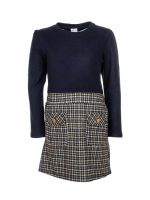 Abito m/lunga Autumn Abito a manica lunga con corpino in maglia tinta unita e gonna fantasia tartan con tasche applicate.