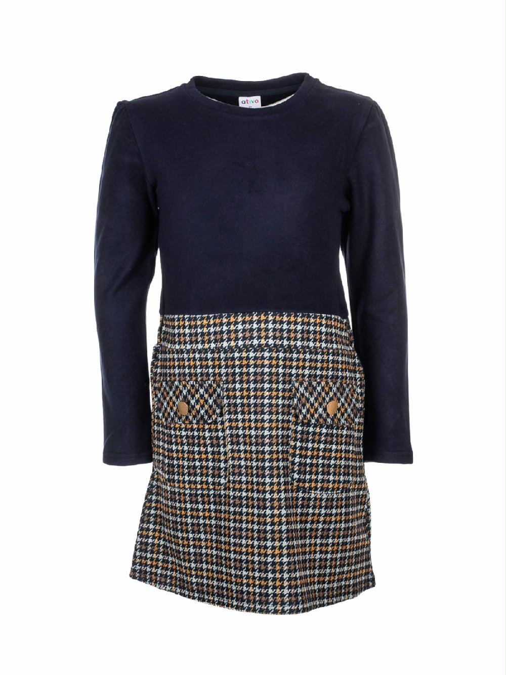 Abito m/lunga Autumn C0045 00 Abito m/lunga Autumn Abito a manica lunga con corpino in maglia tinta unita e gonna fantasia tartan con tasche applicate.