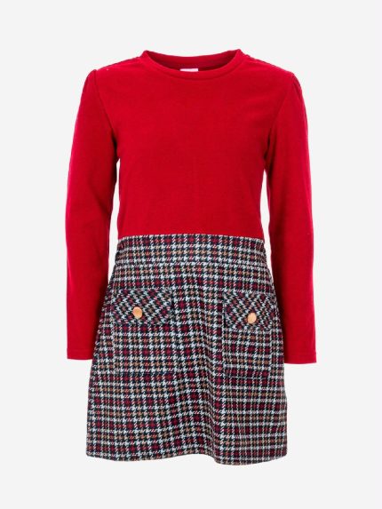 Abito m/lunga Autumn Abito a manica lunga con corpino in maglia tinta unita e gonna fantasia tartan con tasche applicate.