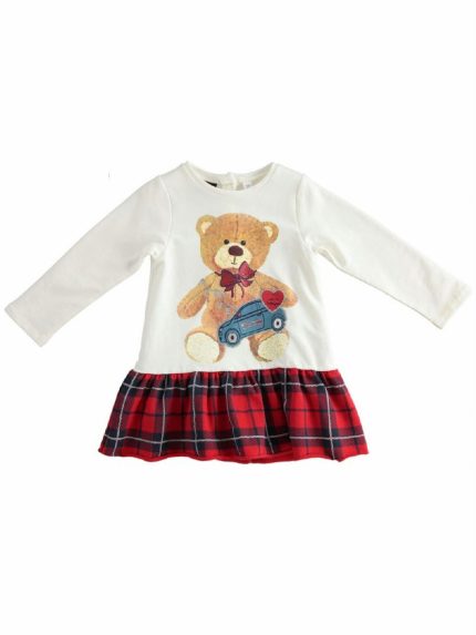 ABITO MAGLIA TAGLIATA SARABANDA - Abito in maglia con stampa 500, gonna check.