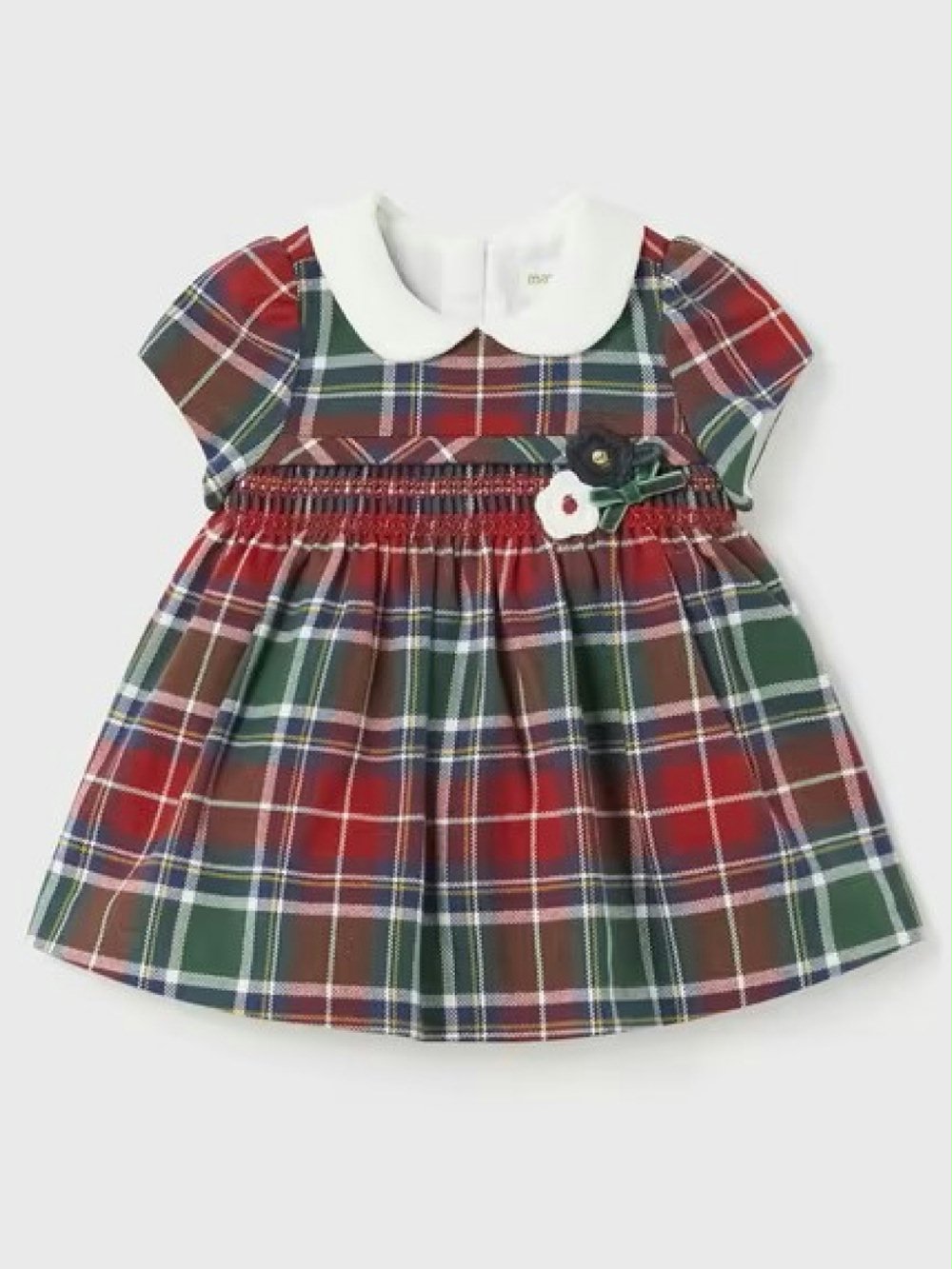 Abito manica corta neonata 2.831_002 00 Abito manica corta neonata Abito Tartan Neonata con Cintura Ricamata - Eleganza e Comfort