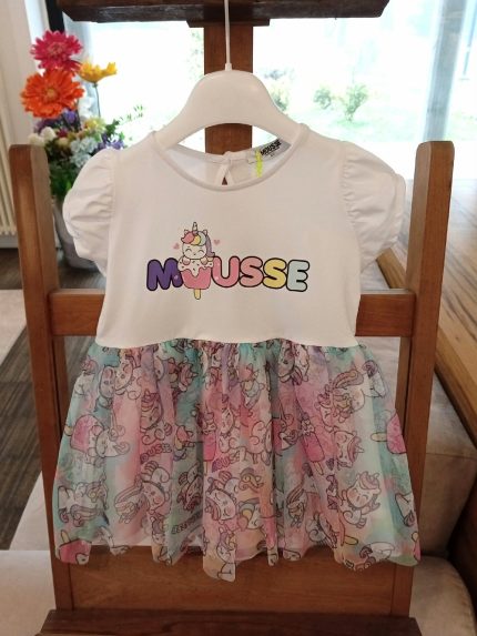 Abito manica corta Unicorno Abito Bambina a Manica Corta con Stampa Unicorno - Eleganza e Magia Made in Italy. Made in Italy Mousse Bambina Primavera/Estate Unicorno