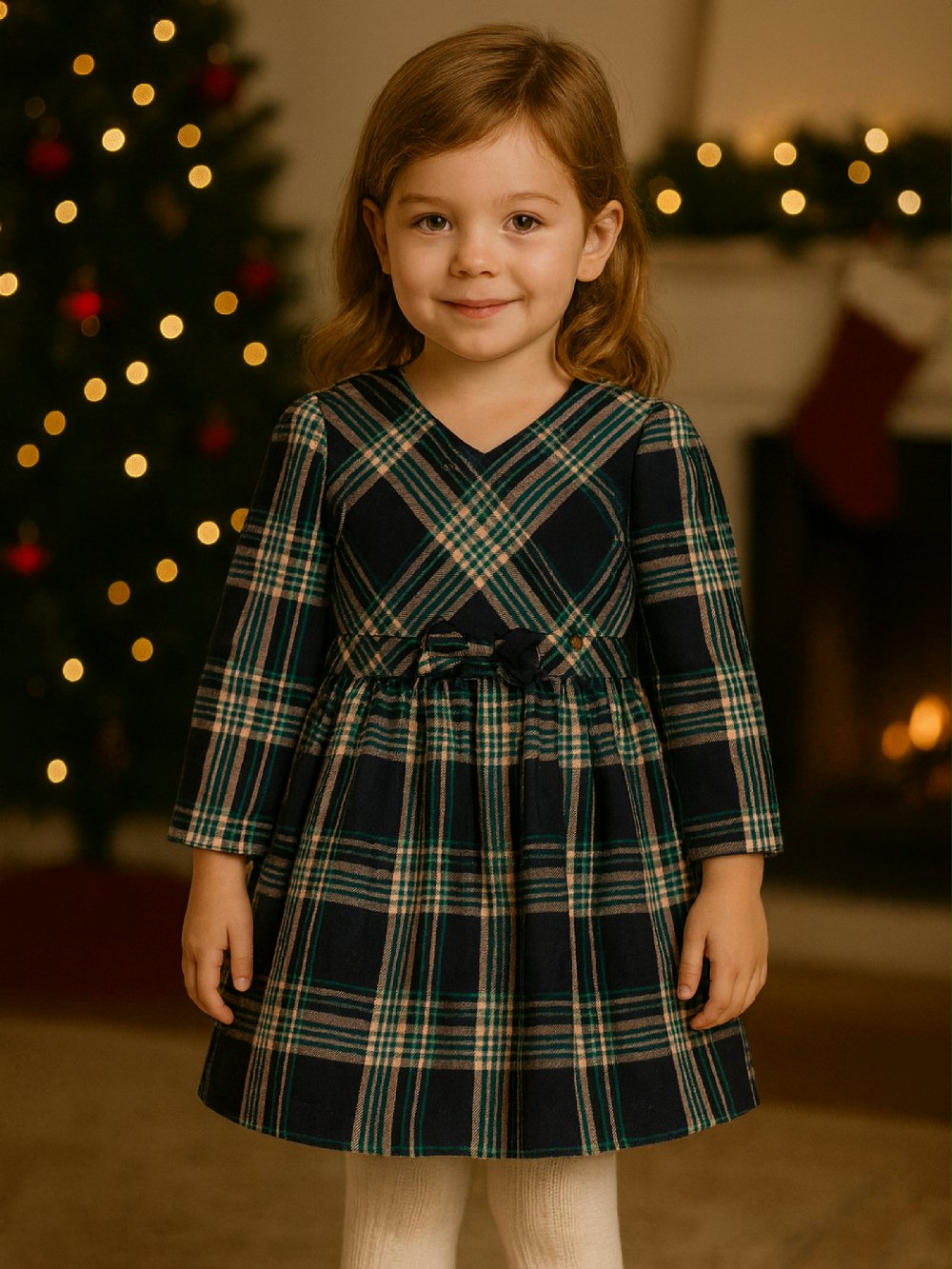Abito manica lunga bimba C8312 00 Abito manica lunga bimba Ativo Kids - abito bimba tartan, fodera 100% cotone, 6/36 mesi