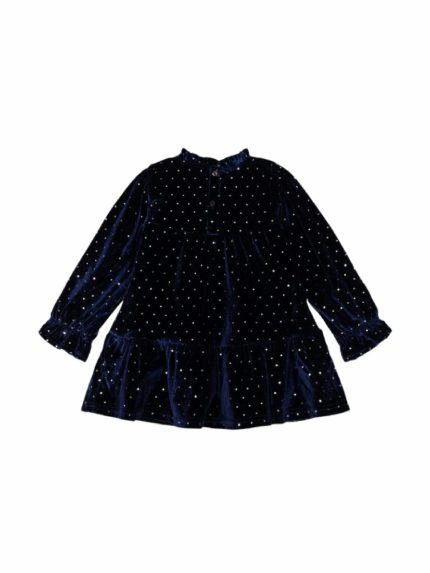 Abito manica lunga bimba Ativo Kids - abito a manica lunga in velluto liscio con piccoli pois, balza al fondo, fiocchetto decorativo e allacciatura posteriore con bottoncini, 6/36 mesi