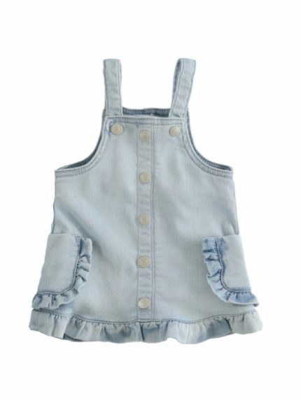 ABITO NEONATA DENIM MINIBANDA - Abito smanicato in denim leggero per neonata con taschine e rouche al fondo.