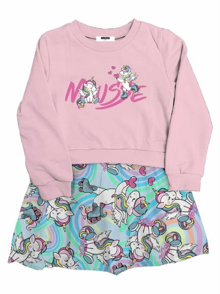 Abito tulle manica lunga Unicorno Abito Bambina Manica Lunga con Stampa Unicorno e Gonna in Tulle – Mousse Kids Mousse bambina AI24 Unicorno