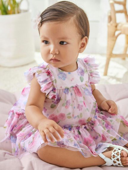 Abito tulle stampato neonata Abito Svasato in Tulle Fantasia per Neonata Mayoral New Born - Look Eleganti