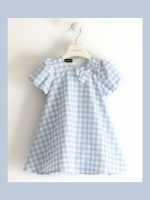 ABITO VICHY FIOCCO SARABANDA - Abito a manica corta, modello svasato, fantasia vichy con fiocco allo scollo, allacciatura posteriore zippata.