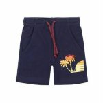 Bermuda Ubs2 Bermuda per neonato in felpa di cotone biologico colore navy, stampato sul davanti.