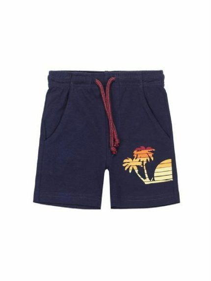 Bermuda Ubs2 Bermuda per neonato in felpa di cotone biologico colore navy, stampato sul davanti.