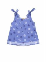 Blusa pois Ubs2 Blusa da bambina in pregiato tessuto bambula con stampa sfondo lilla e pois blu navy ed ecru, spalline annodate Best Seller
