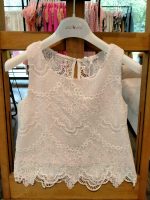 Blusa ragazza Top smanicato in pizzo con fodera in cotone rosa o latte.