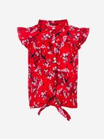 Camicia m/c Spring Breeze Ativo Kids Blusa corta smanicata con punte da annodare, maniche volant, collo alla coreana, allacciatura con bottoni sul davanti, stampa fantasia all over. Retro leggermente più lungo.