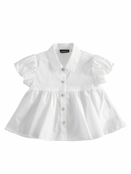 CAMICIA M/CORTA PALLONCINO SARABANDA - Camicia bimba a maniche corte a palloncino, modello taglio impero con allacciatura con bottoni gioiello.