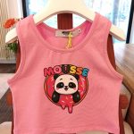Canotta bimba Panda Canotta crop per bimba in jersey di cotone stretch con stampa Panda - Made in Italy. Made in Italy Mousse Bambina Primavera/Estate Panda