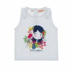 Canotta Happy Together Ubs2 T-shirt bianca da bambina in cotone biologico elasticizzato single jersey, smanicata, stampa multicolore sul davanti.