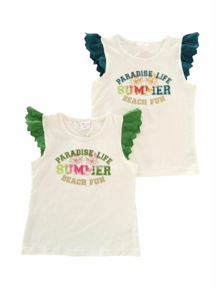 Canotta Rainforest Ativo Kids Canotta stampata in jersey stretch per bambina con applicazione in sangallo al giromanica.