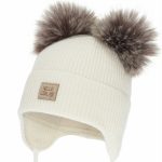Cappellino lana neonata Trudina Berretto invernale neonata in lana merino con doppio pompon Trudina
