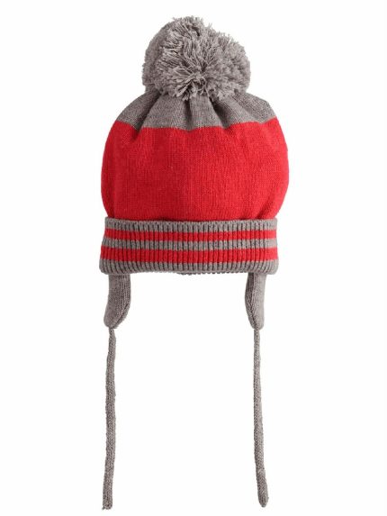 CAPPELLO NEONATO POMPON Cappello neonato, cotone e lana, con pompon e para orecchie.