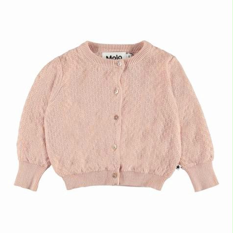 CARDIGAN COTONE ORGANICO GINNY MOLO - Cardigan baby girocollo, 100% COTONE ORGANICO, maglia grana di riso. Taglie da 68cm (6 mesi).
