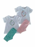 Completo Cerimonia a Pois Ativo Kids Completo in cotone per bimba composto da: t.shirt stampata girocollo a maniche corte bordate da rouche in tulle e rouche in tulle sul fondo + leggings con elastico in vita e applicazione di fiocchi sul davanti.