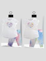 Completo Cerimonia a Pois Ativo Kids Completo in cotone per bambina composto da: t.shirt stampata con maniche corte e scollo tondo, dorso leggermente più lungo + leggings effetto tie-die con elastico in vita.