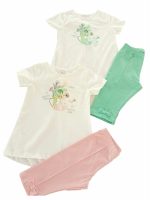 Completo Cerimonia a Pois Ativo Kids Completo due pezzi per bambina composto da: t.shirt stampata in cotone a maniche corte con retro in voile leggermente più lungo con effetto V rovesciata e fiocchetto applicato + leggings con fiocco al fondo.