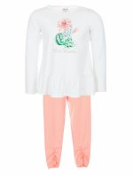 Completo Cerimonia a Pois Ativo Kids Completo due pezzi: t.shirt a maniche lunghe con scollo tondo, stampata sul davanti e con applicazione elastica in vita + leggings basic a gamba lunga con dettaglio sul fondo.