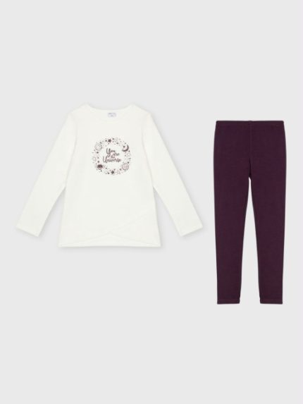 Completo due pezzi bambina Comodo Completo Bambina: T.Shirt Stampata e Leggings in Ciniglia
