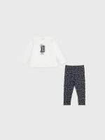 Completo due pezzi bimba Ativo Kids - completo due pezzi bimba in cotone stretch invernale con t-shirt stampata manica lunga e leggings fantasia Back to School
