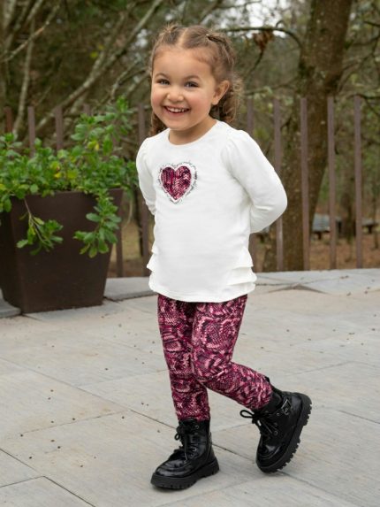 Completo due pezzi bimba Ativo Kids - completo due pezzi bimba con t-shirt stampata in cotone invernale e leggings fantasia in cotone stretch, 6/36 mesi Back to School
