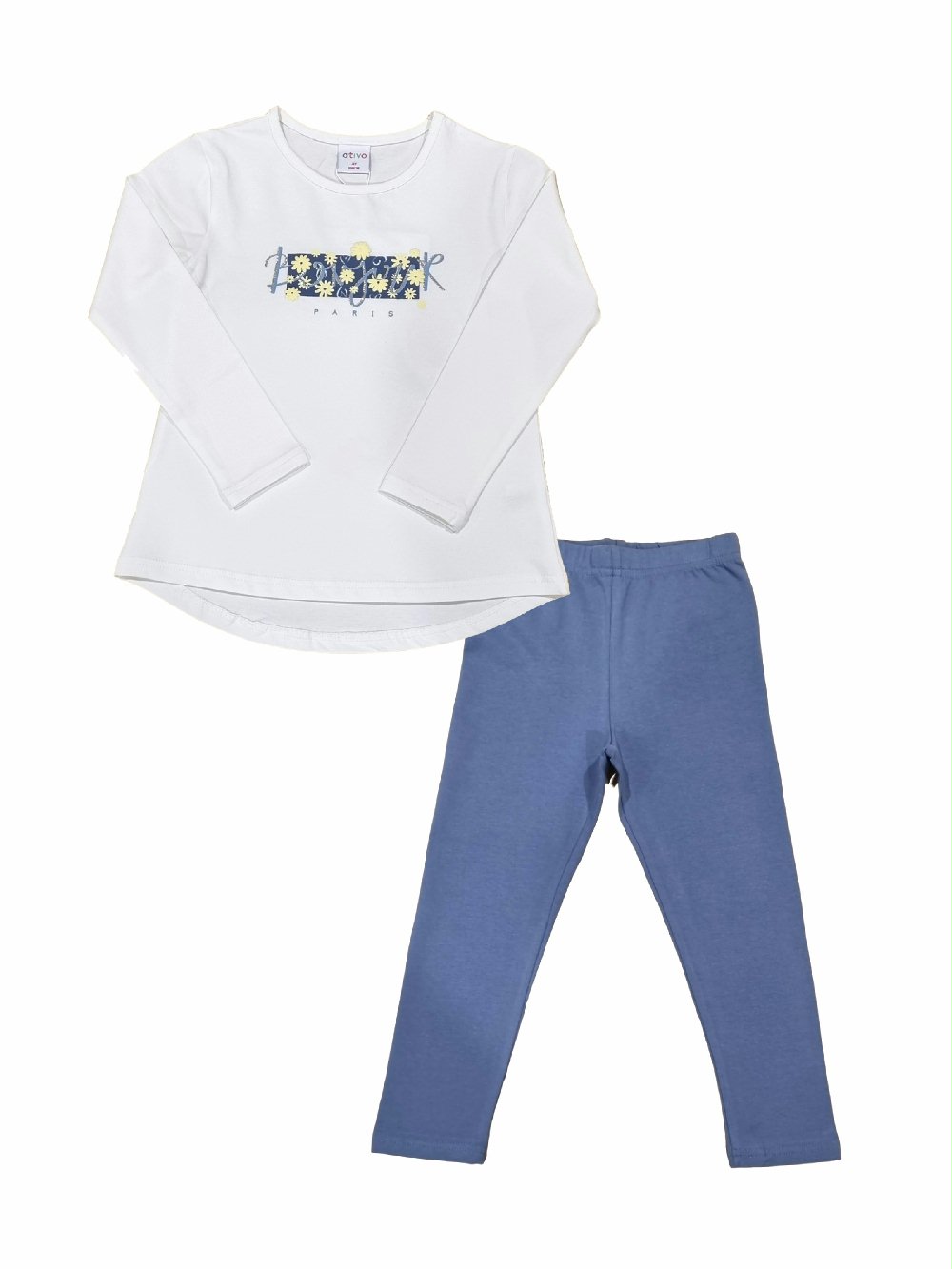 Completo due pezzi ragazza C7964_63 Fiori 00 Completo due pezzi ragazza Ativo Kids Junior - Completo due pezzi in jersey stretch con t-shirt stampata a manica lunga e leggings in jersey stretch Fiori