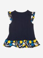 Completo due pezzi Retro Summer Completo composto da: t.shirt a maniche corte con scollo tondo e applicazioni di volant fantasia al giromanica e sul fondo + leggings con elastico in vita.