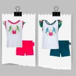 Completo Rainforest Ativo Kids Completo bimba in cotone composto da: t.shirt stampata con maniche corte ad aletta in tessuto fantasia a contrasto, spalline a vogatore + shorts in jersey stretch.