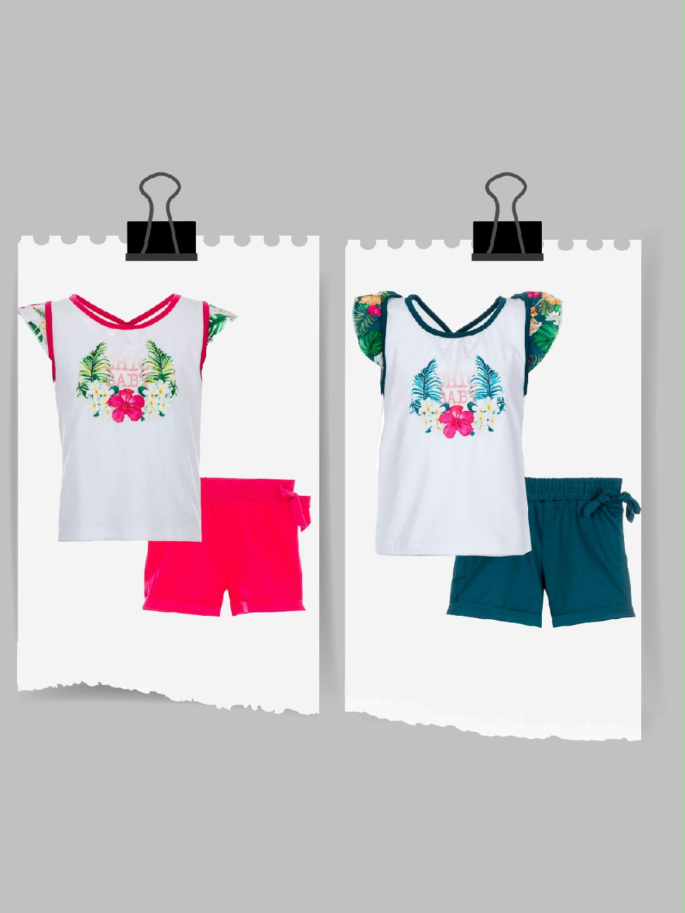 Completo Rainforest Ativo Kids JH4603 00 Completo Rainforest Ativo Kids Completo bimba in cotone composto da: t.shirt stampata con maniche corte ad aletta in tessuto fantasia a contrasto, spalline a vogatore + shorts in jersey stretch.