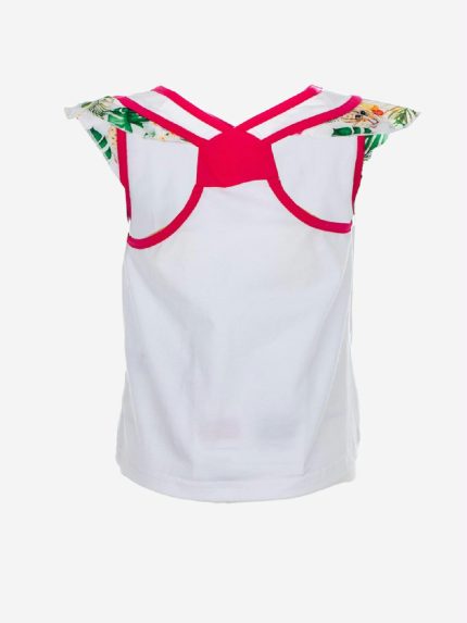 Completo Rainforest Ativo Kids Completo bimba in cotone composto da: t.shirt stampata con maniche corte ad aletta in tessuto fantasia a contrasto, spalline a vogatore + shorts in jersey stretch.
