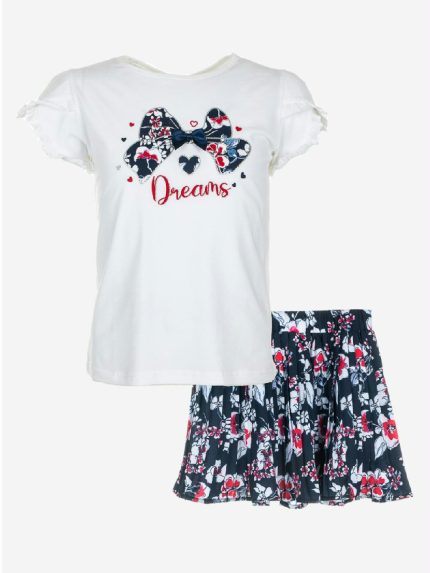 Completo Spring Breeze Ativo Kids Completo in cotone per bambina composto da: T.shirt stampata girocollo a maniche corte con orlo arricciato e fiocchetto applicato + gonna con elastico in vita e stampa fantasia fiori all over.
