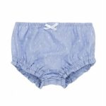 Coulotte neonata Ubs2 Coulotte per neonata in tessuto di cotone azzurro con plumetis bianco, fiocco bianco sul davanti.