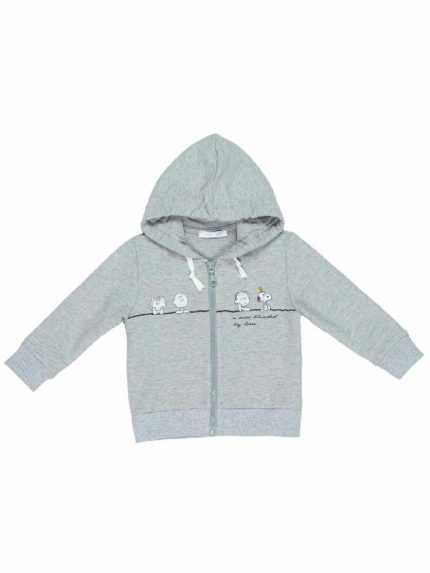 Felpa baby Felpa zippata con cappuccio in morbido e caldo cotone invernale, polsi in maglia elasticizzata, stampa Peanuts sul davanti. Made in Italy