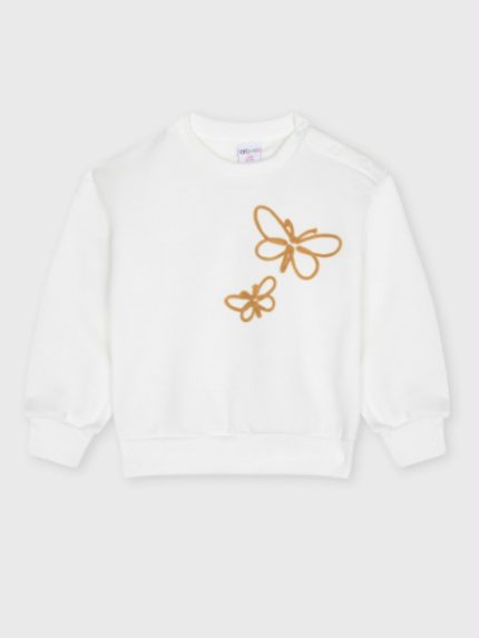 Felpa girocollo bimba Ativo Kids - felpina girocollo bimba in cotone invernale con ricamo farfalle