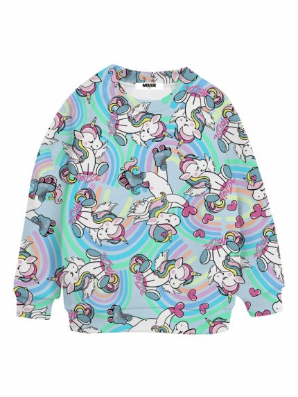 Felpa girocollo bimba Unicorno Felpa Bambina con Fantasia Unicorno All Over - Pratica e Comoda - Made in Italy Mousse bambina AI24 Unicorno