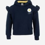 Felpa Spring Breeze Ativo Kids Felpa girocollo con cappuccio da bambina in cotone a maniche lunghe rifinite con polsino, rouche al giromanica, ricamo margherita.