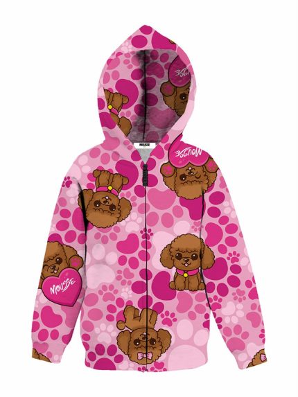 Felpa zip bimba Arthur Felpa Zip con Cappuccio Bambina in Cotone con Stampa Barboncino Arthur - Mousse Kids Mousse bambina AI24 Arthur