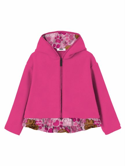 Felpa zip bimba Arthur Felpa Zippata Bambina con Cappuccio e Balza Stampa Barboncino - Made in Italy Mousse bambina AI24 Arthur