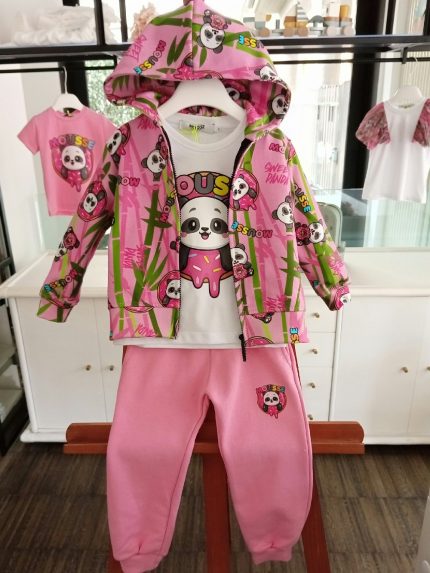 Felpa zip bimba Panda Felpa Zip con Cappuccio e Stampa Panda All Over - Mousse Kids Made in Italy Mousse Bambina Primavera/Estate Panda