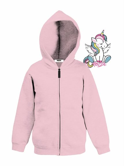 Felpa zip bimba Unicorno Felpa Zippata con Cappuccio Bambina - Stampa Unicorno - 100% Cotone - Made in Italy Mousse bambina AI24 Unicorno