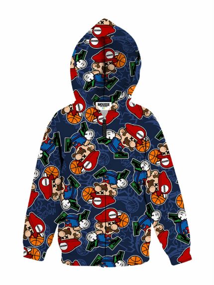 Felpa zip bimbo Air Mario Felpa Zippata con Cappuccio - Stampa Air Mario All Over - Mousse Kids Air Mario