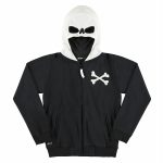 FELPA ZIPPATA C/CAPPUCCIO SKULL SUPERHOODIE YPORQUÈ - Felpa zippata con cappuccio in cotone, polsi e fondo elasticizzati. Corpo nero con decoro, cappuccio maschera bianco con occhi. Taglia junior da 2 anni a 8 anni.
