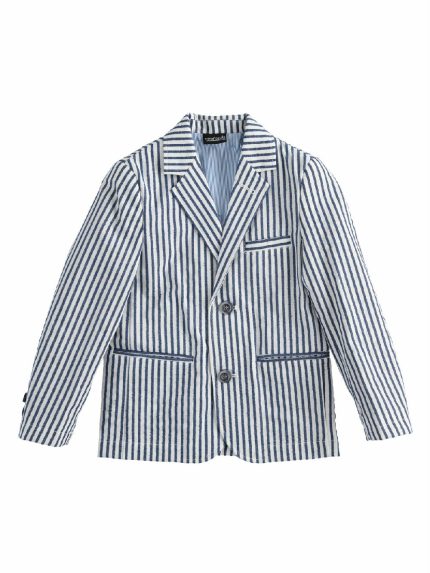GIACCA ELEGANTE TESSUTO RIGATO SARABANDA - Giacca elegante da ragazzo, con taschino e pochette, in tessuto di cotone fantasia rigata. Ultime Taglie